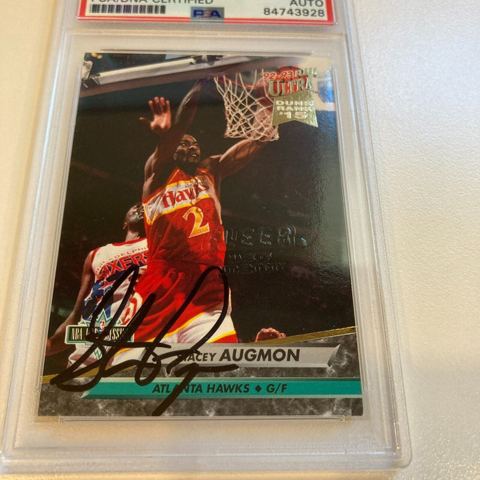 Rare 1992-93 Fleer Stacey Augmon Signed Promo Card With Fleer Stamp PSA DNA