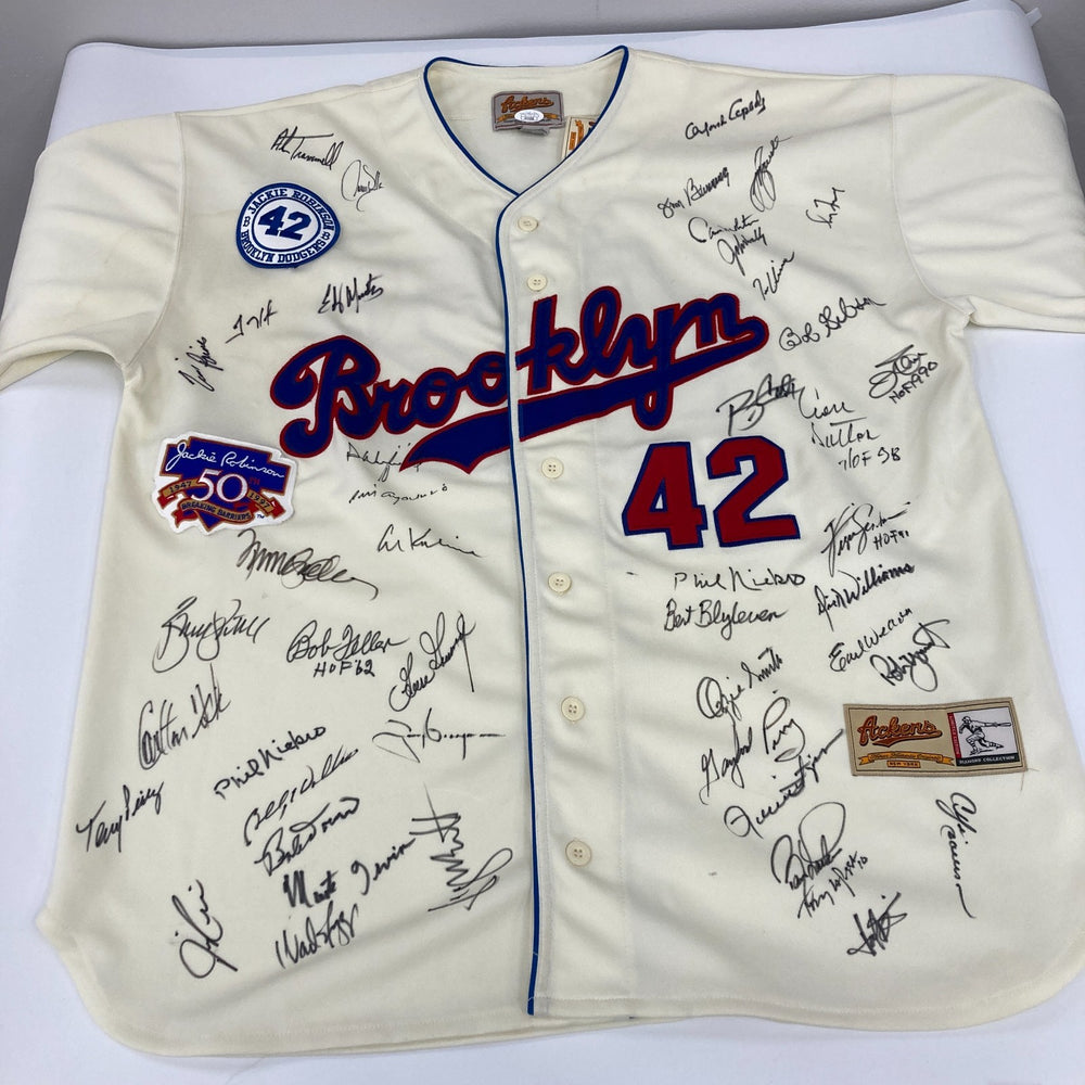 Beautiful Hall Of Fame Multi Signed Jackie Robinson Jersey 45+ Signatures JSA