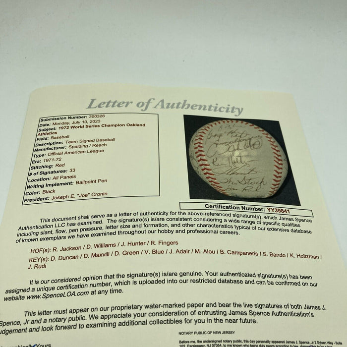 1972 Oakland A's Athletics World Series Champs Team Signed Baseball JSA COA