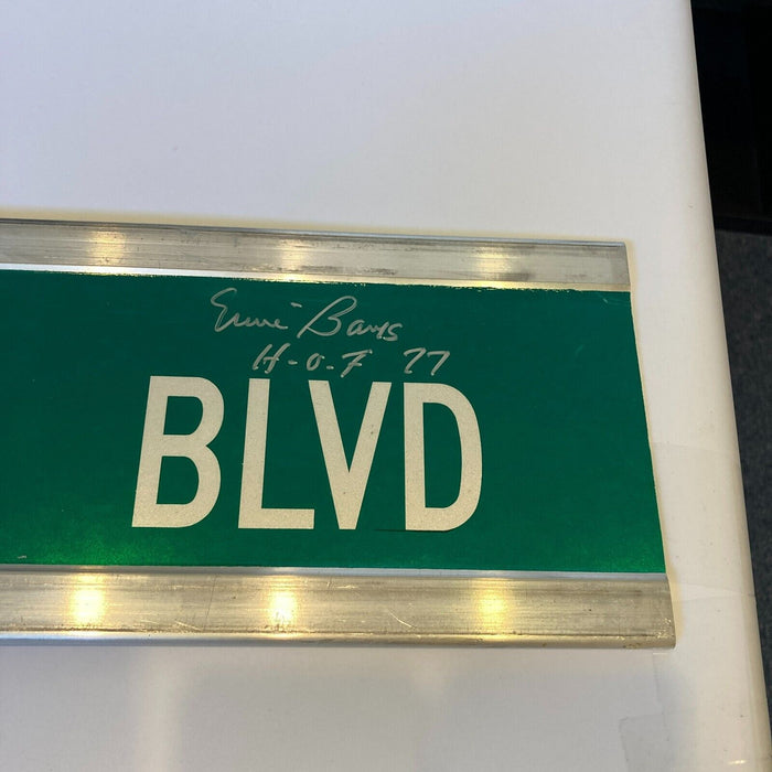 Ernie Banks Twice Signed 6x30 Street Sign Ernie Banks BLVD JSA COA