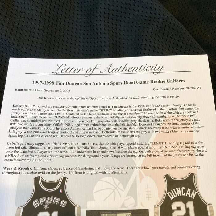 Tim Duncan Rookie Signed Game Used 1997-98 San Antonio Spurs Uniform Jersey JSA