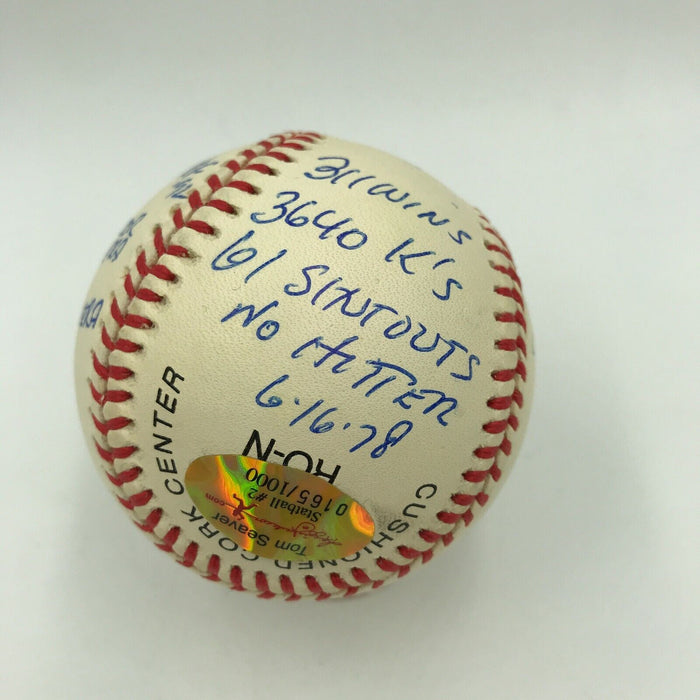 Rare Tom Seaver Signed Heavily Inscribed Career STAT Baseball With RJ COA