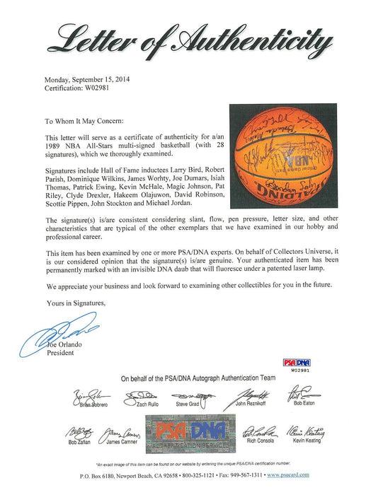 Michael Jordan 1989 All Star Game Team Signed Spalding Game Basketball PSA DNA