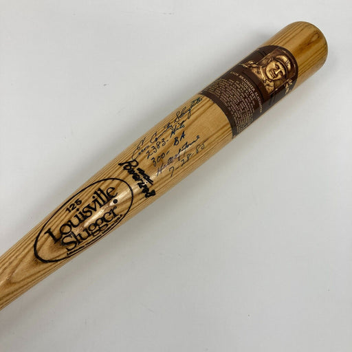 Enos Slaughter Signed Heavily Inscribed STAT Baseball Bat JSA
