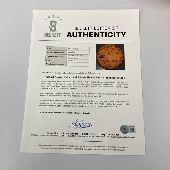 Bill Russell Red Auerbach Boston Celtics HOF Legends Signed Basketball Beckett