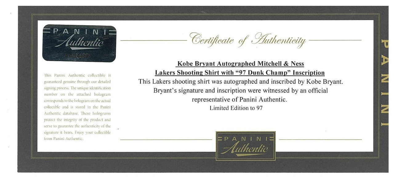 Kobe Bryant "1997 Dunk Champ" Signed Los Angeles Lakers Jersey Panini & Beckett
