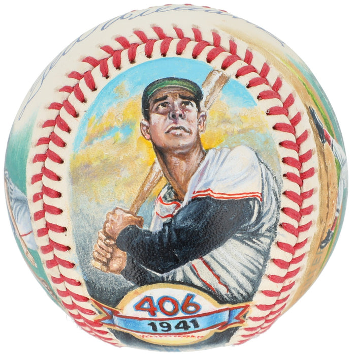 Beautiful Ted Williams Signed Ron Lewis Hand Painted Art Baseball JSA COA