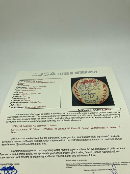 Beautiful 1984 Detroit Tigers World Series Champs Team Signed W.S. Baseball JSA