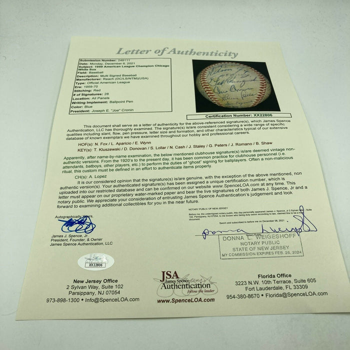 1959 Chicago White Sox AL Champs Team Signed Baseball Nellie Fox JSA COA