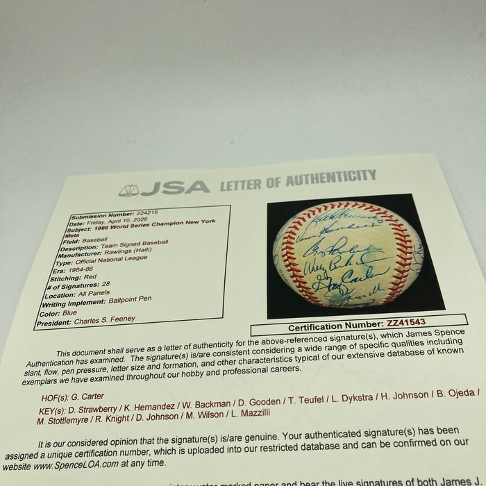 1986 New York Mets World Series Champs Team Signed Vintage NL Baseball JSA COA