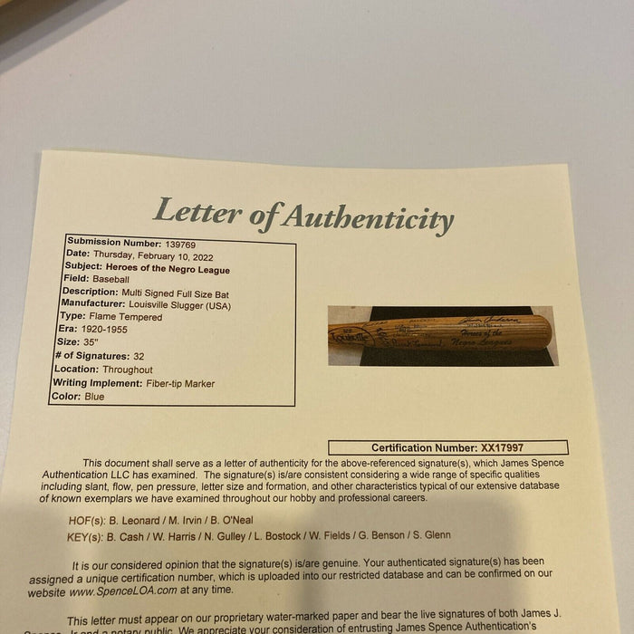 Beautiful Negro League Legends Multi Signed Baseball Bat JSA COA