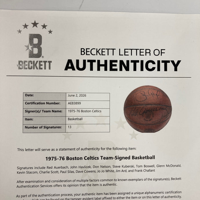 1975-76 Boston Celtics NBA Champs Team Signed Game Used Basketball Beckett COA
