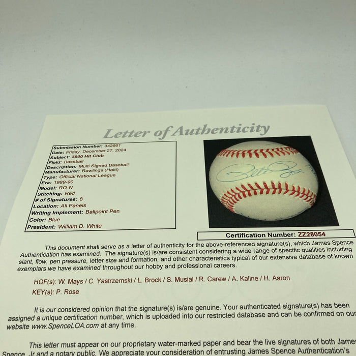 Willie Mays Hank Aaron Stan Musial 3,000 Hit Club Signed Baseball 8 Sigs JSA COA