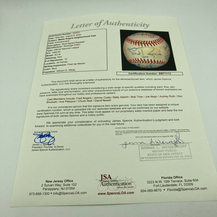 Extraordinary Fred Rogers & Mr. Rogers Neighborhood Cast Signed Baseball JSA COA