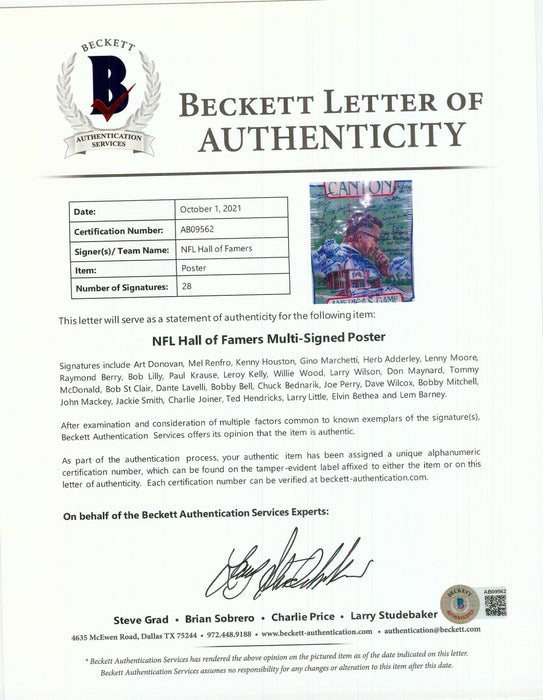 NFL Hall Of Fame Multi Signed "Canton America's Game" Poster 28 Sigs Beckett COA