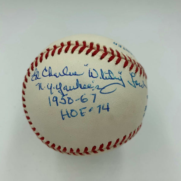 Ed Charles Whitey Ford Full Name Signed Heavily Inscribed Baseball PSA DNA COA