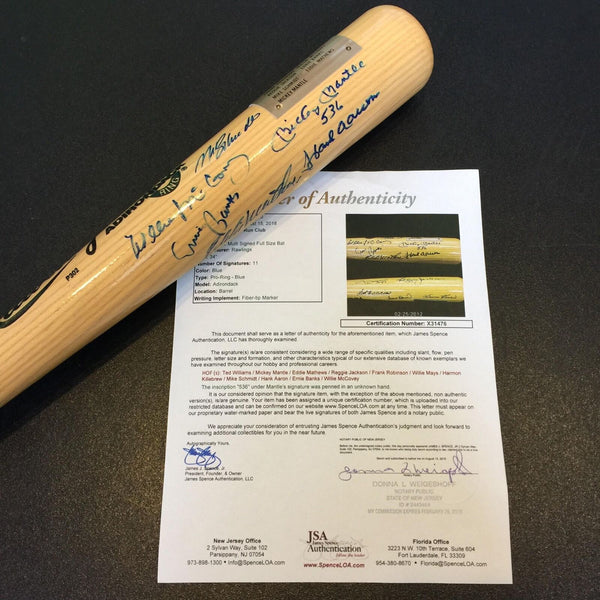 Beautiful 500 Home Run Signed Bat Mickey Mantle Ted Williams 11 Sigs JSA COA