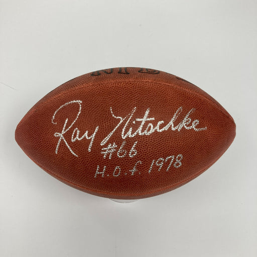 Beautiful Ray Nitschke #66 Hall Of Fame 1978 Signed NFL Game Football Beckett