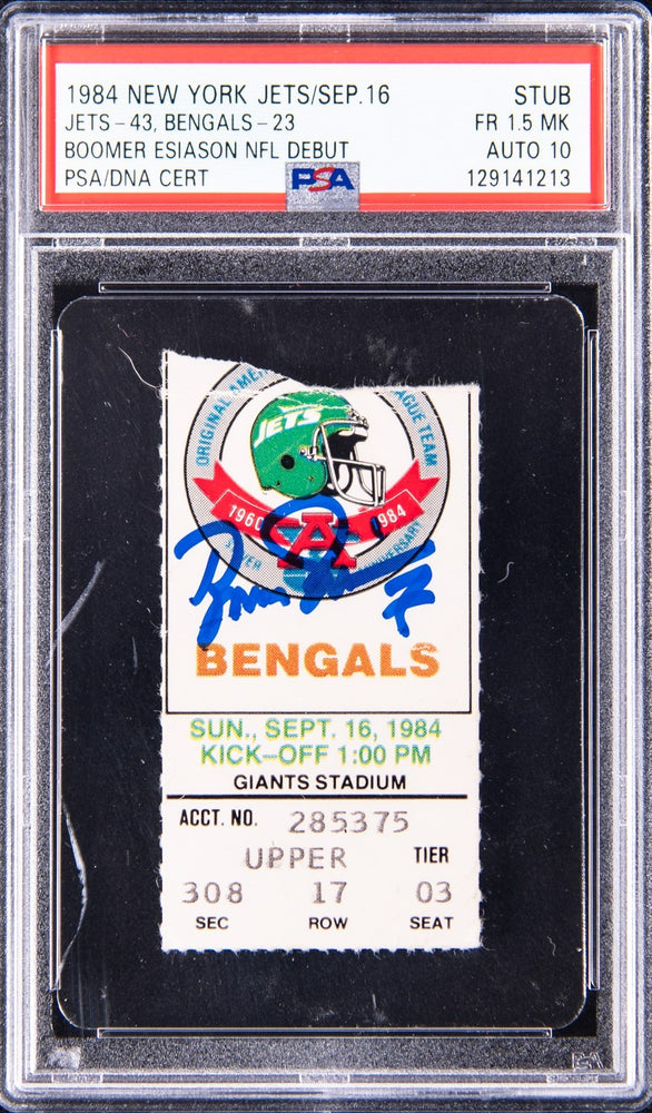 Boomer Esiason Signed NFL Debut Ticket Sept. 16, 1984 PSA DNA 10 GEM MINT Auto