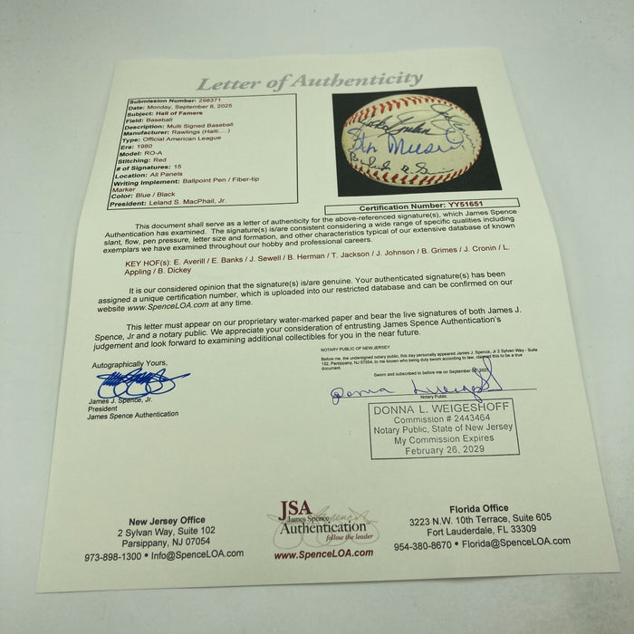 1970's HOF Multi Signed Baseball Earl Averill Burleigh Grimes JSA COA