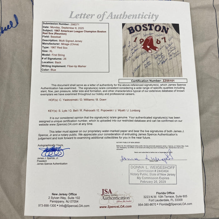 1967 Boston Red Sox AL Champs Team Signed Jersey Carl Yastrzemski 26 Sigs JSA