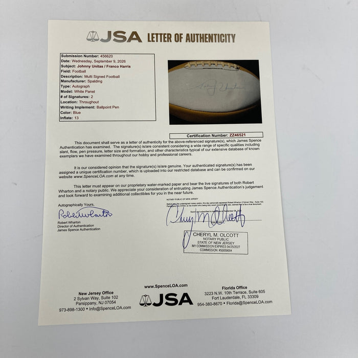 Johnny Unitas & Franco Harris Signed Vintage Spalding Football JSA COA