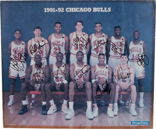 Michael Jordan 1991-92 Chicago Bulls NBA Champs Team Signed 18x21 Poster PSA DNA