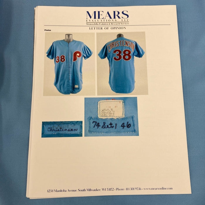 Larry Christenson 1974 Game Used Philadelphia Phillies Jersey MEARS A10