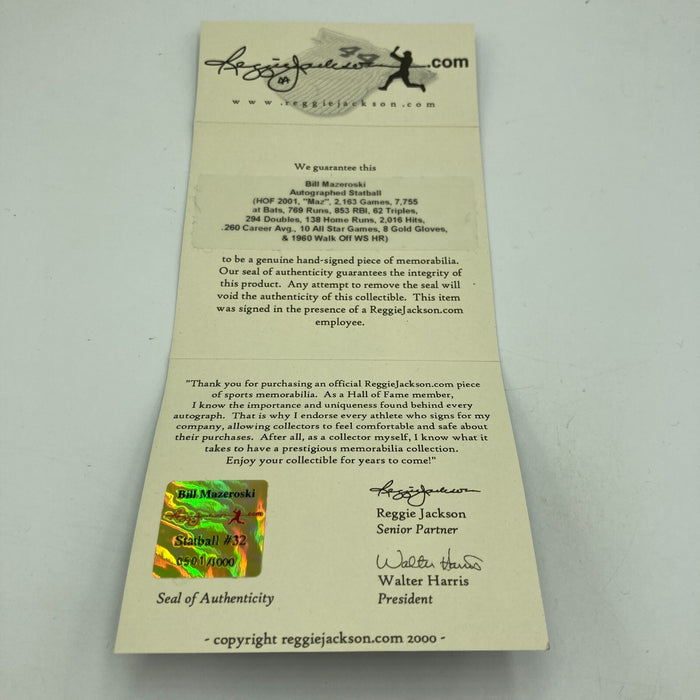 Bill Mazeroski Signed Heavily Inscribed Career STAT Baseball Reggie Jackson COA