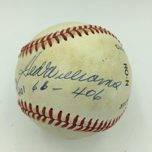 Rare Ted Williams HOF 1966 .406 Batting Ave. Signed Inscribed Baseball JSA COA