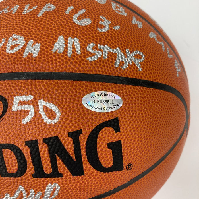 Bill Russell Full Name Signed Heavily Inscribed STAT Basketball JSA COA
