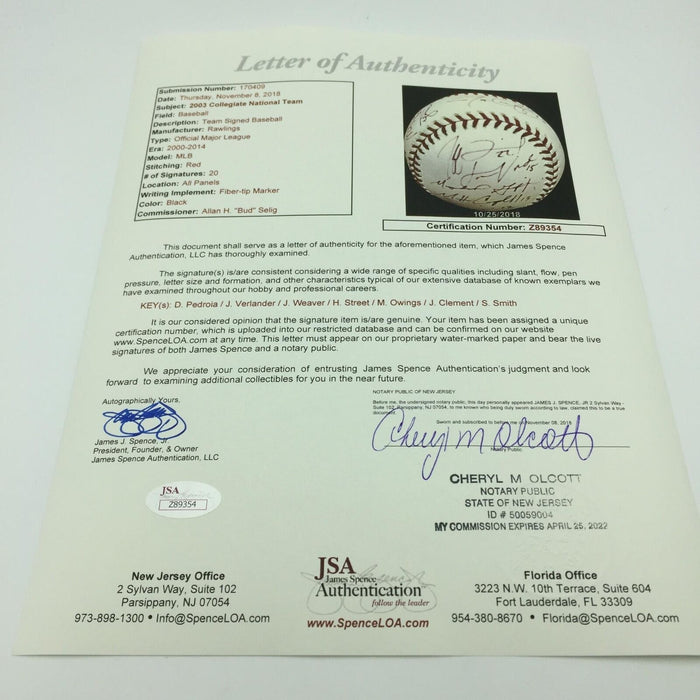 Incredible 2003 Justin Verlander Dustin Pedroia College Team Signed Baseball JSA