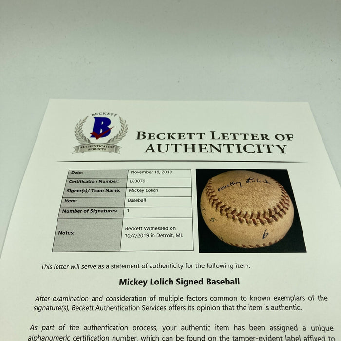 Mickey Lolich Signed Career Win No. 108 Final Out Game Used Baseball Beckett COA
