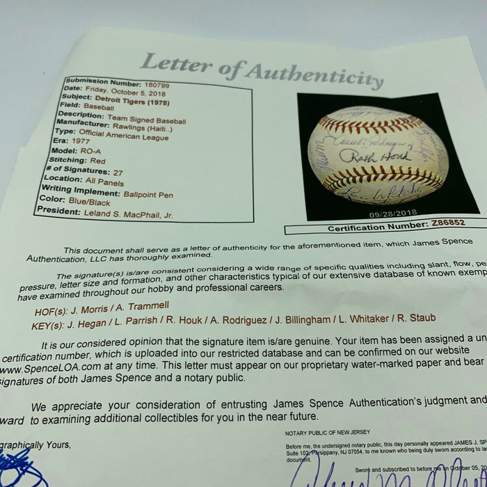 Rare 1978 Detroit Tigers Team Signed American League Baseball With JSA COA