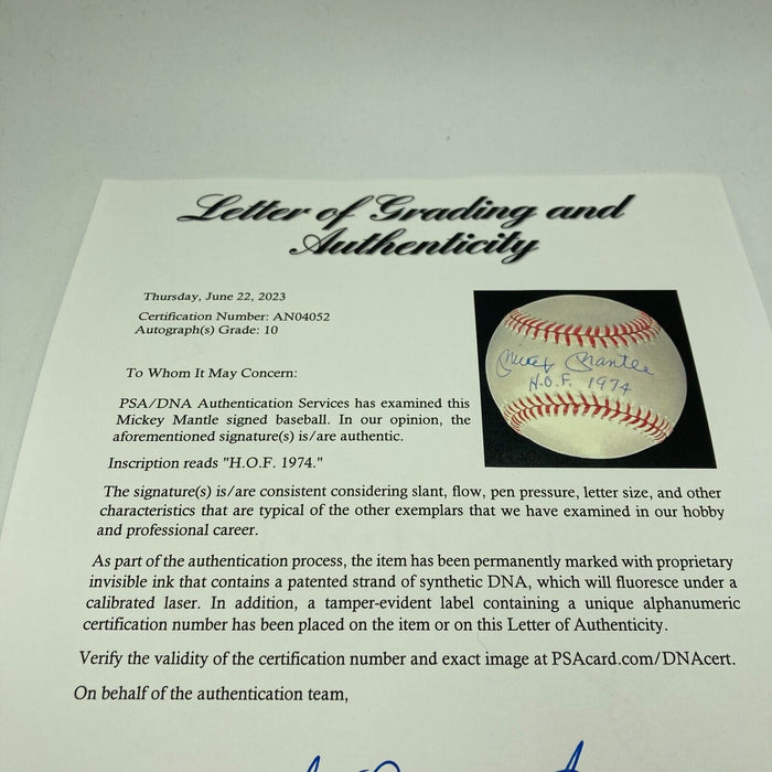 The Finest Mickey Mantle HOF 1974 Signed Baseball PSA DNA Graded 10 GEM MINT