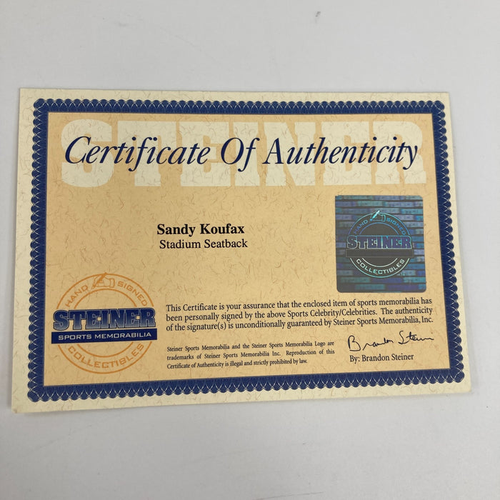 Sandy Koufax Signed Seatback #31/32 RARE Beckett & Steiner COA