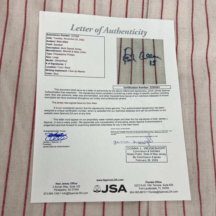 Dick Richie Allen Twice Signed Philadelphia Phillies Mitchell & Ness Jersey JSA