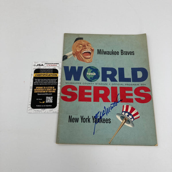 Eddie Mathews Signed 1958 World Series Original Program Yankees Braves JSA COA