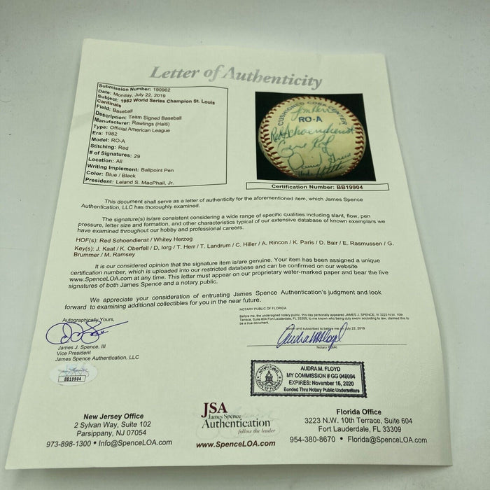 1982 St. Louis Cardinals World Series Champs Team Signed Baseball JSA COA