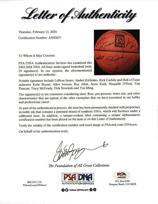 Kobe Bryant & Lebron James Rookie 2004 All Star Game Signed Basketball PSA DNA
