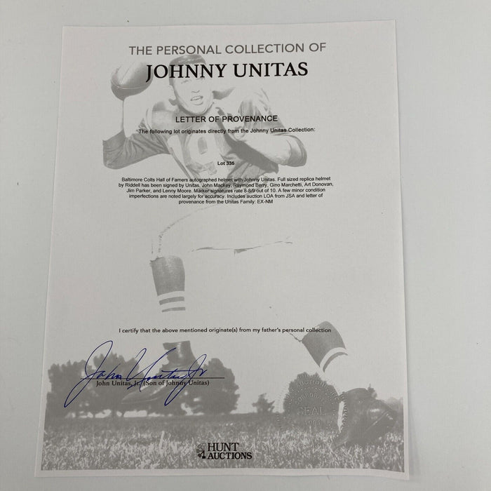 Johnny Unitas Baltimore Colts Hall of Fame Legends Signed Full Size Helmet JSA