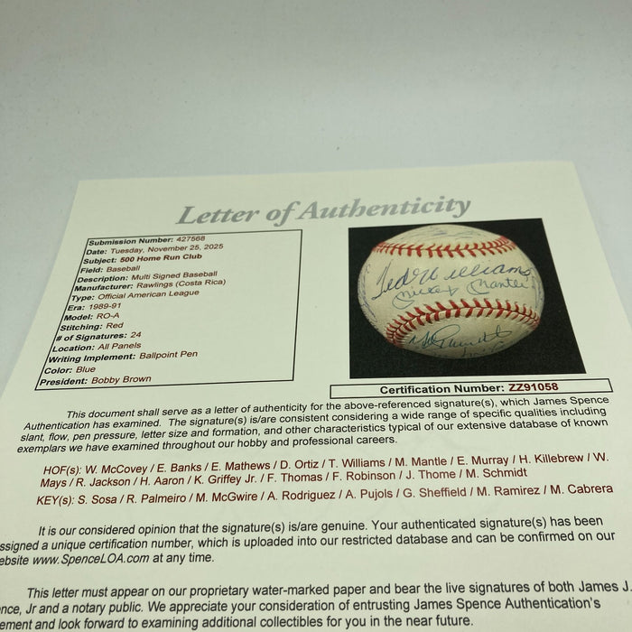 The Finest 500 Home Run Signed Baseball With 24 Sigs! Mickey Mantle JSA COA