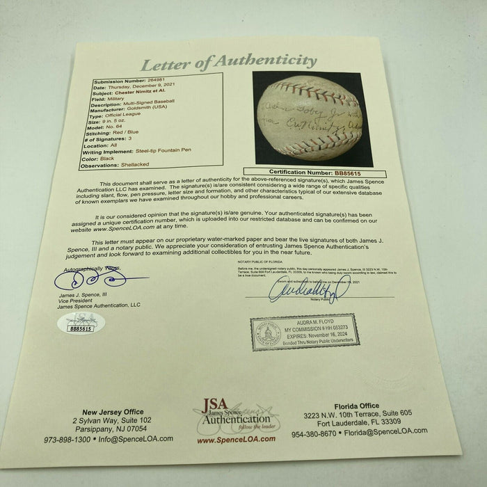 Admiral Chester W. Nimitz Signed Baseball World War 2 Navy Commander WW2 JSA COA