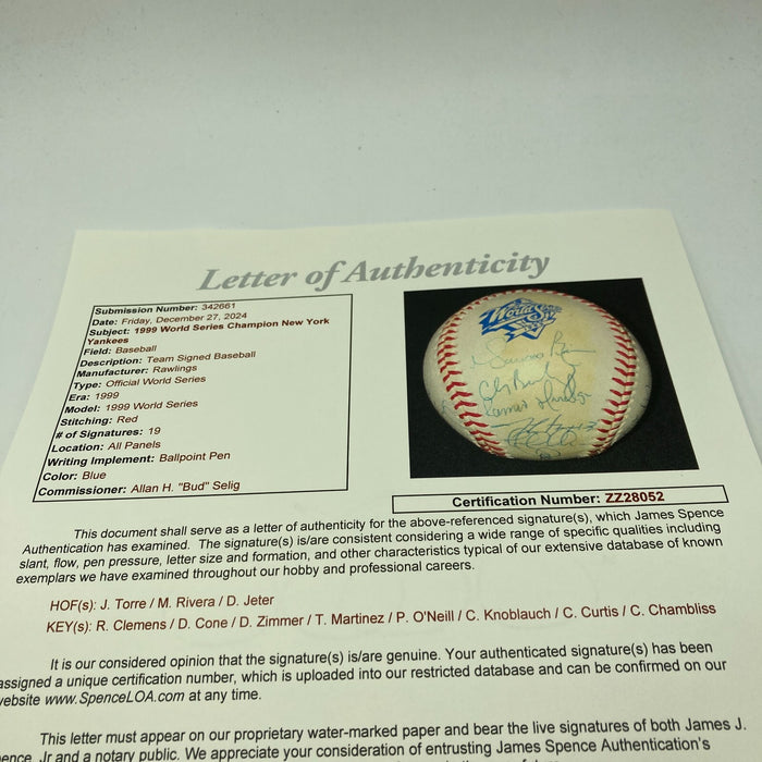 1999 NY Yankees World Series Champs Team Signed Baseball Derek Jeter JSA COA
