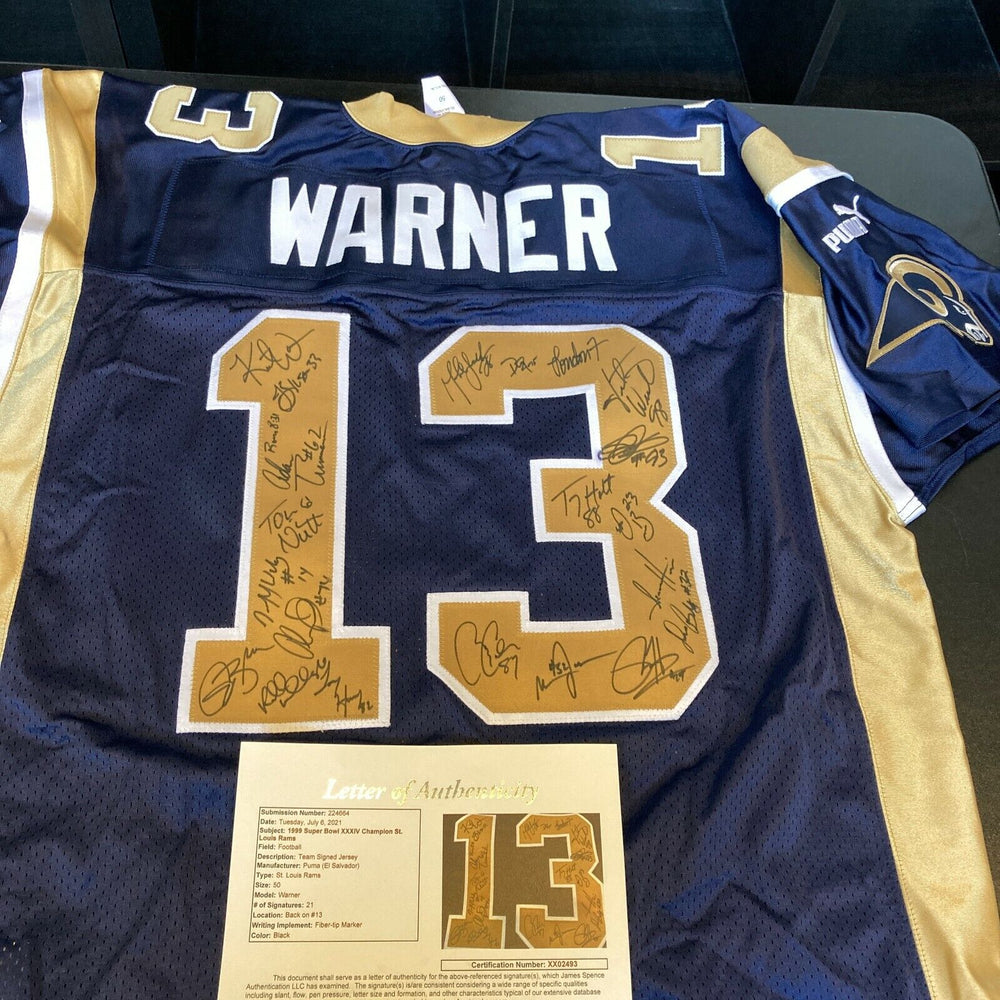 1999 St. Louis Rams Super Bowl Champs Team Signed Jersey Kurt Warner JSA COA