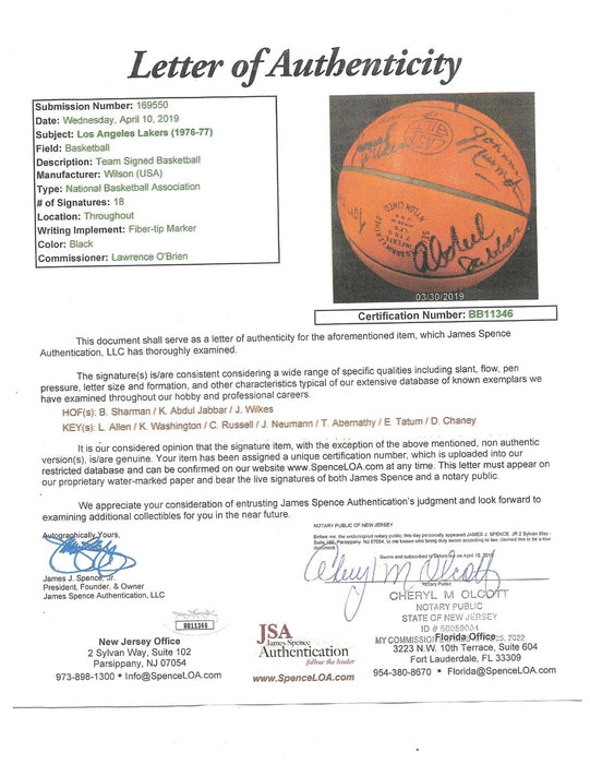 1976–77 Los Angeles Lakers Team Signed Playoffs Game Used Basketball JSA & MEARS