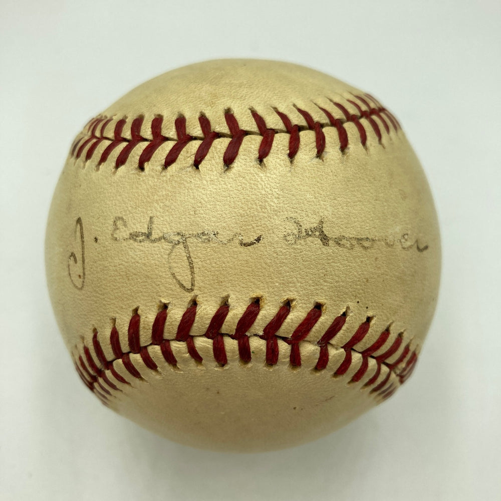 J. Edgar Hoover Single Signed 1930's Baseball The Only One Known PSA & Beckett