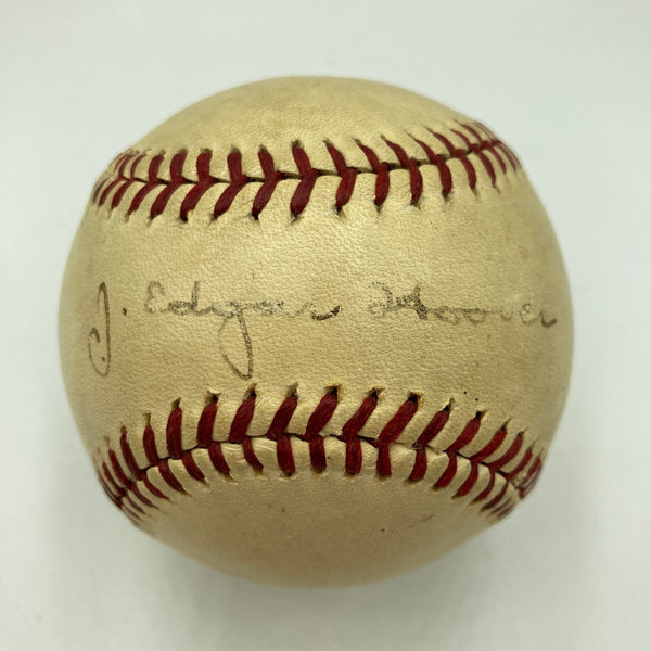 J. Edgar Hoover Single Signed 1930's Baseball The Only One Known PSA & Beckett