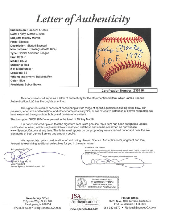Mickey Mantle Signed American League Baseball BGS Graded 10 GEM MINT Beckett