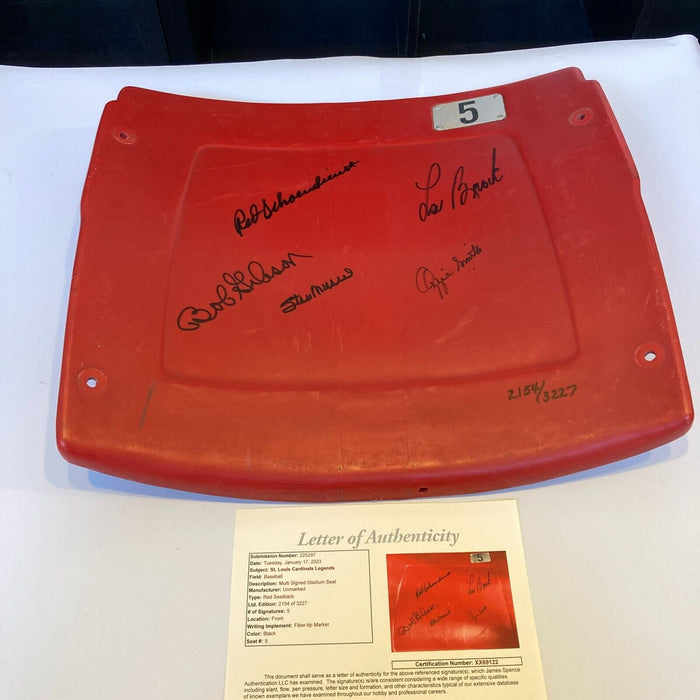 Stan Musial Bob Gibson Lou Brock Ozzie Signed St. Louis Cardinals Seatback JSA